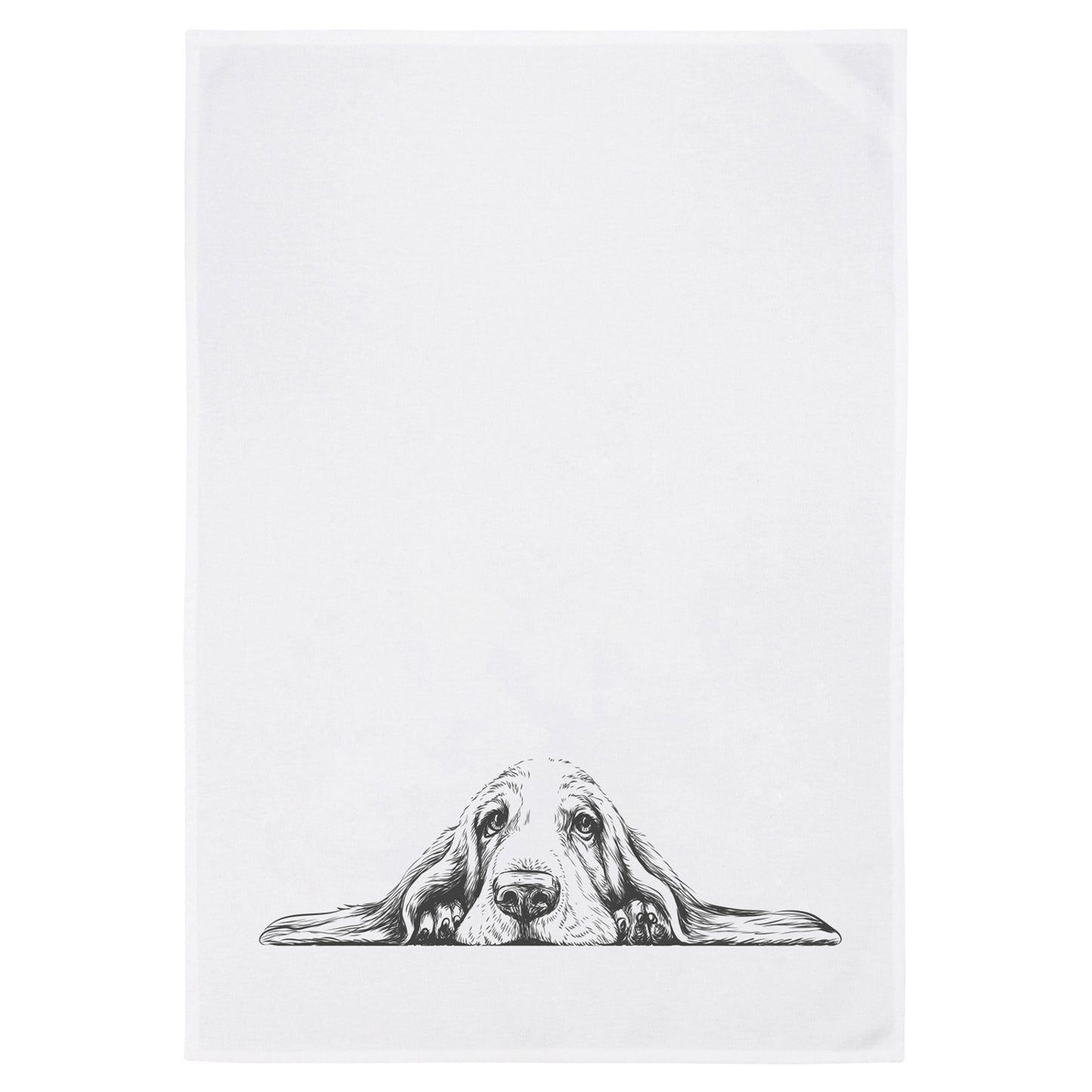 17;30 Geschirrtuch weiß Motiv Basset Hound grau