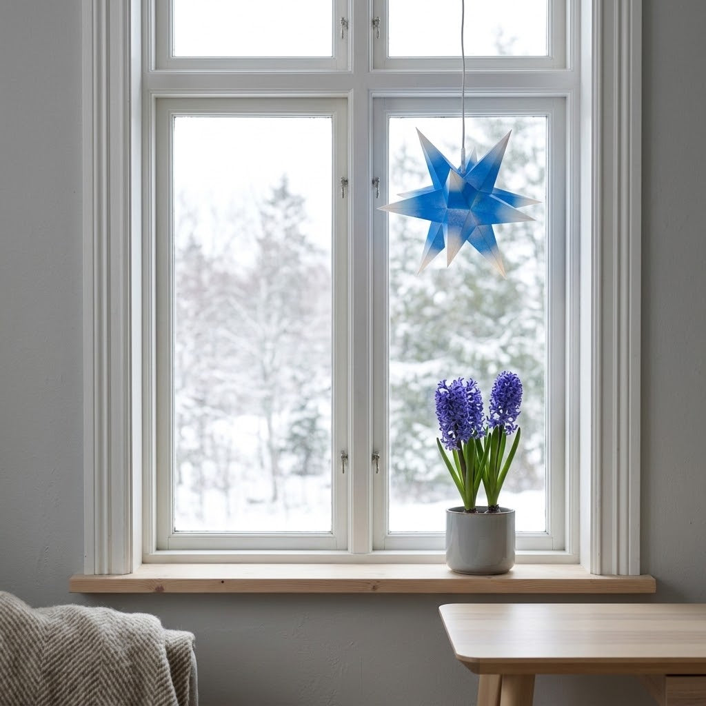 Marienberger Sterne Adventsstern blau-weiß 17 cm mit Beleuchtung