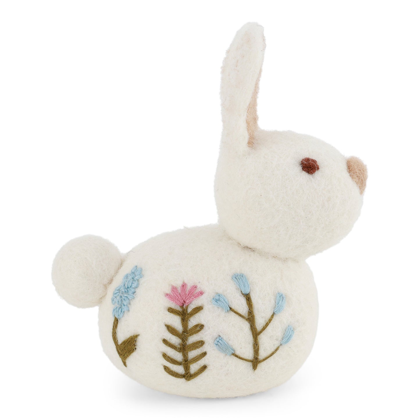 Gry & Sif Sitzender Hase mit gestickten Blumen weiß