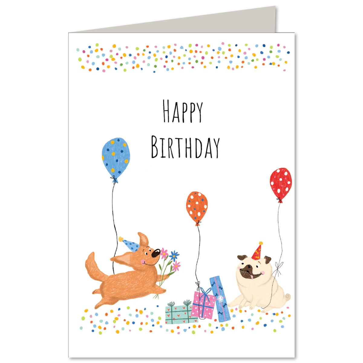 Illustrierte KEITCARDS Klappkarte Happy Dogs zum Geburtstag von Nina van Bergen inklusive passendem C6 Briefumschlag