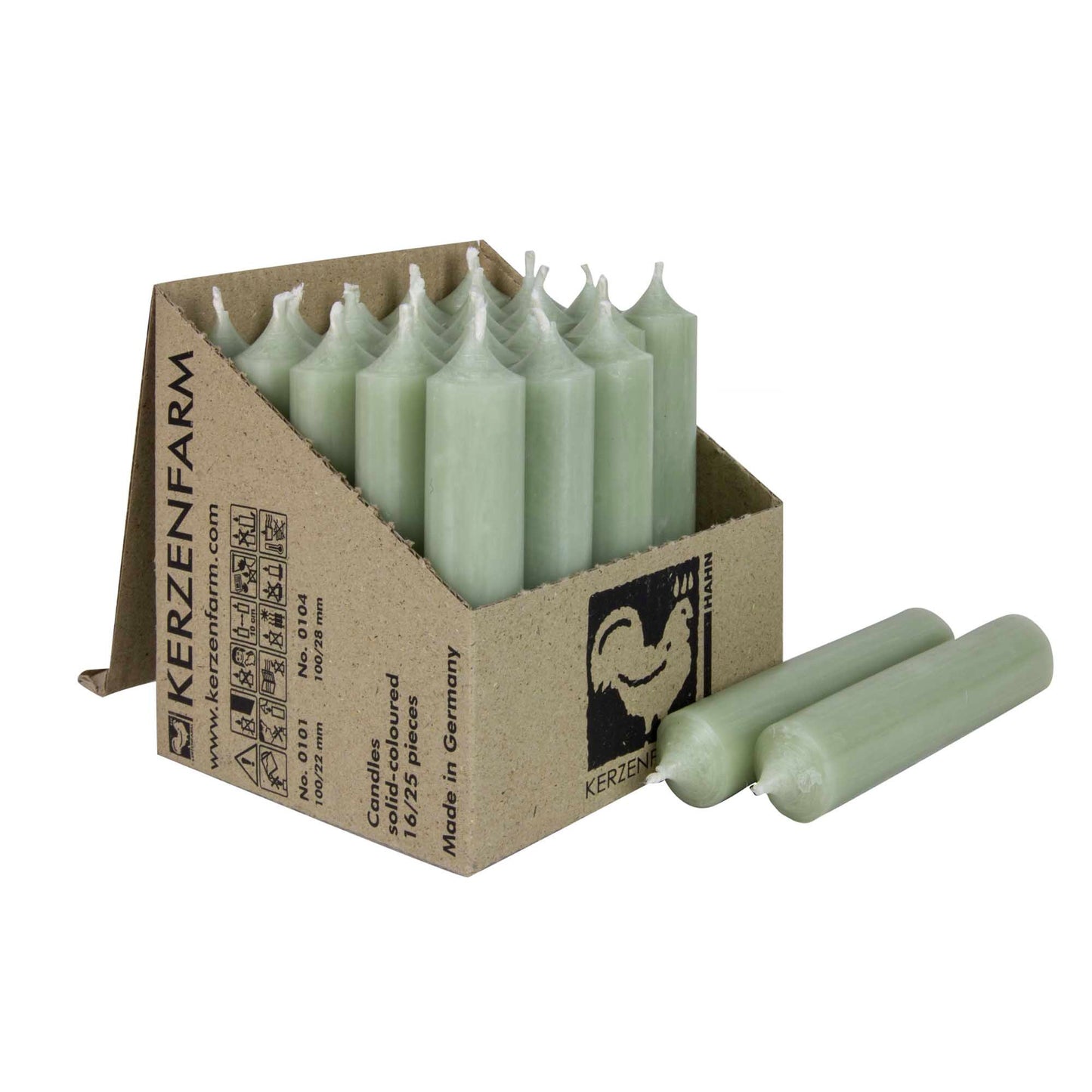 Kerzenfarm Hahn Stabkerze salbei 100 x 22 mm