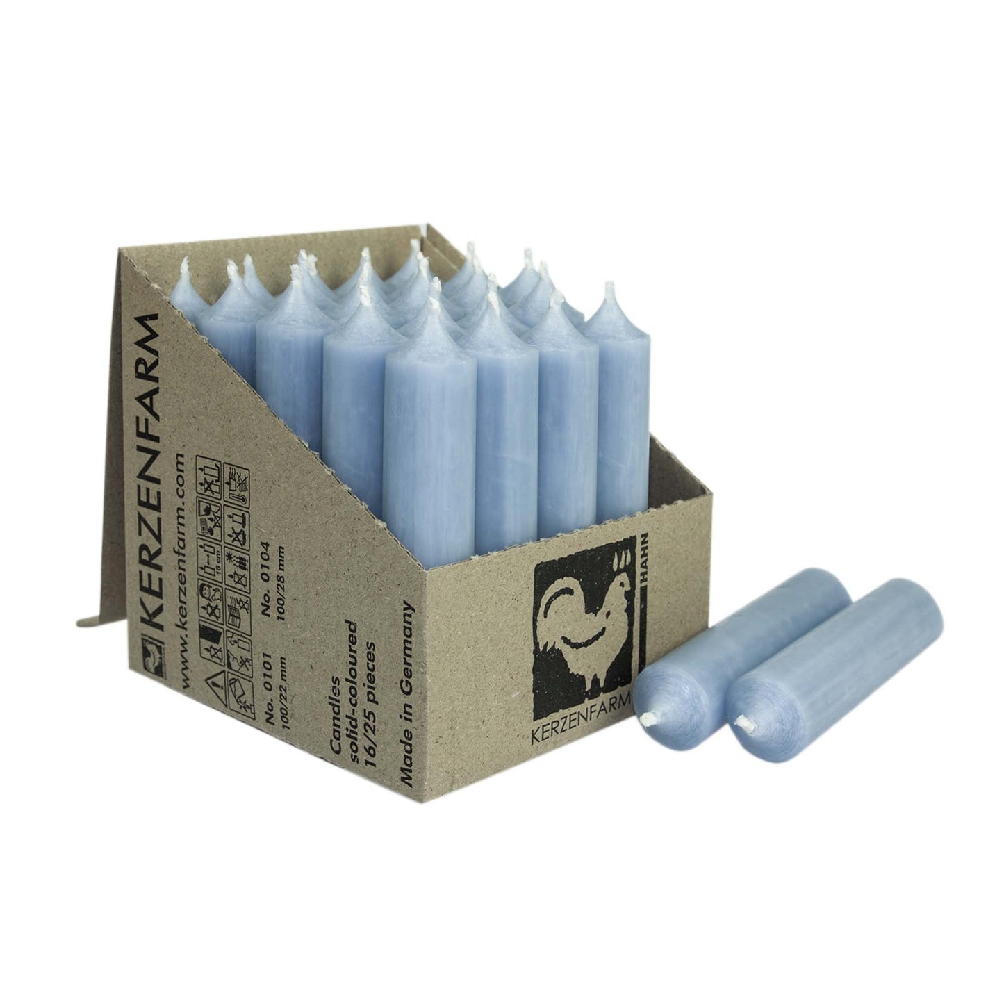 Kerzenfarm Hahn Stabkerze taubenblau 100 x 22 mm
