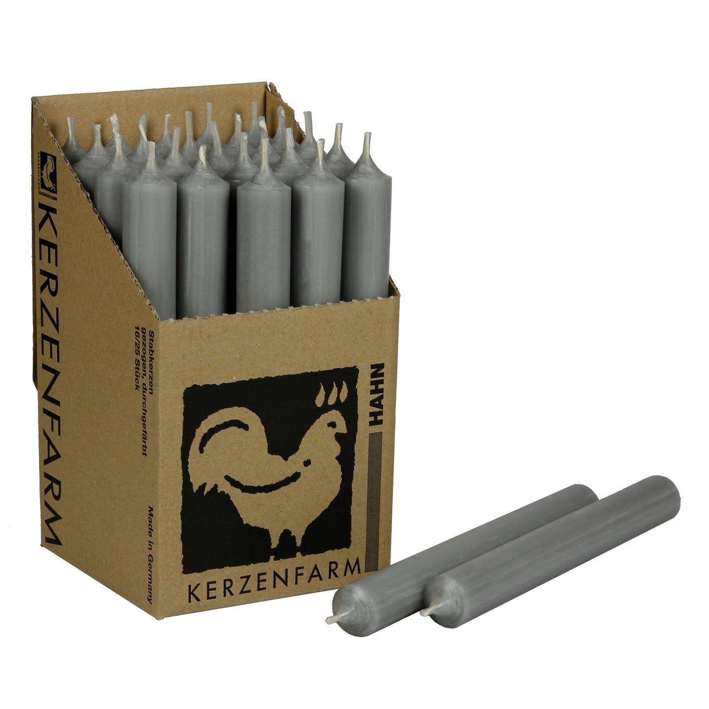 Kerzenfarm Hahn Stabkerze grau 180 x 22 mm