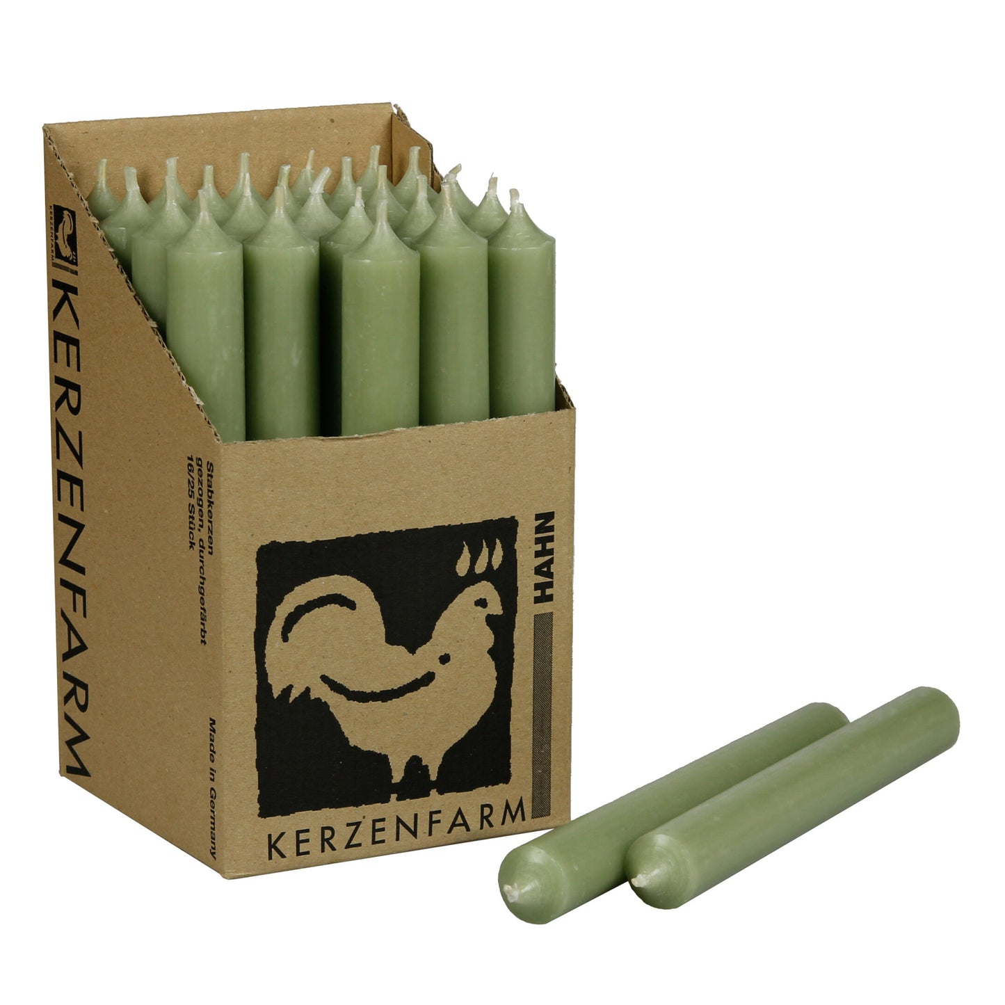 Kerzenfarm Hahn Stabkerze salbei 180 x 22 mm