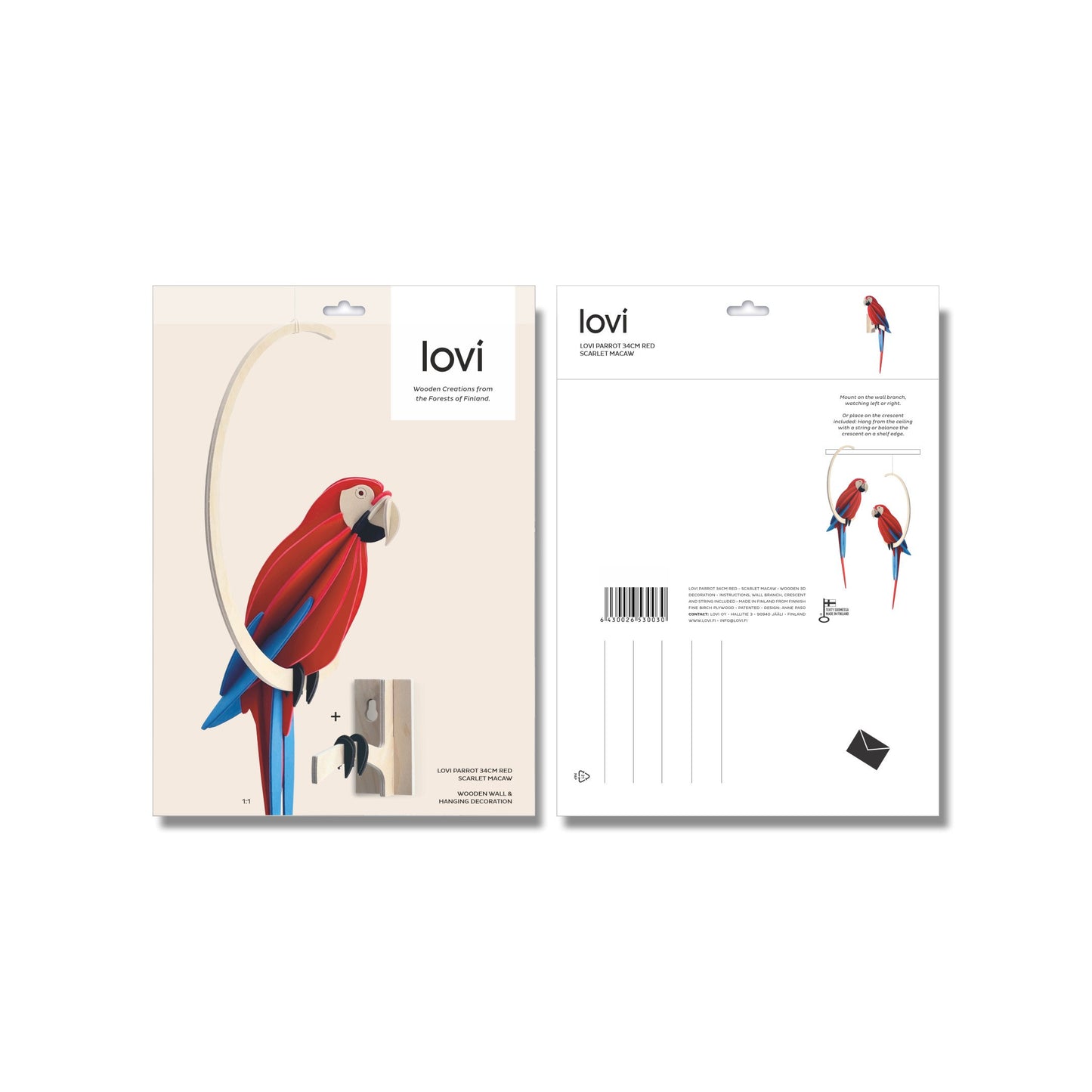Lovi Papagei hellrot - Scharlachara Dekofigur Birke
