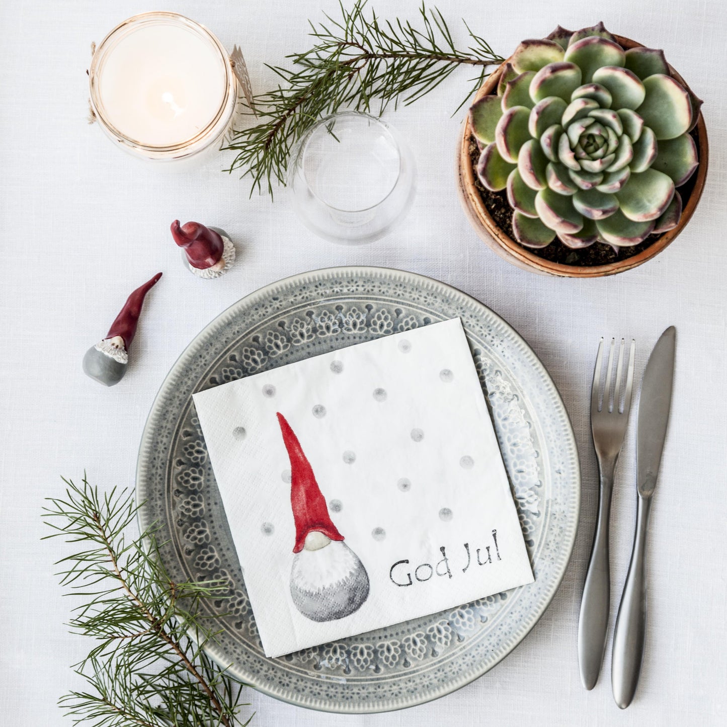 Nääsgränsgården Wichtel mit hohem Hut Lunch-Servietten 33x33 cm