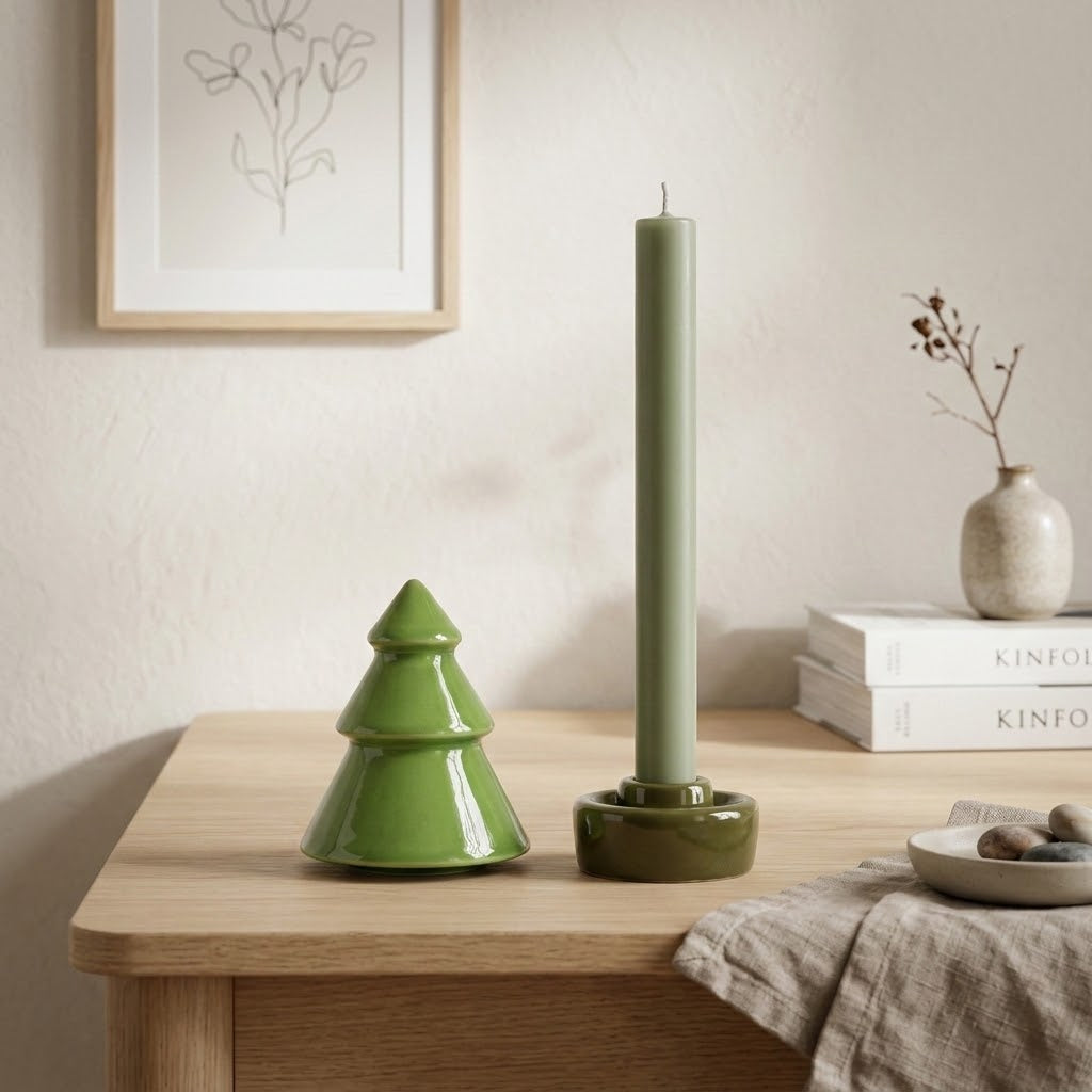 not the girl who misses much X Tree Zweiteiliger Kerzenhalter oliv