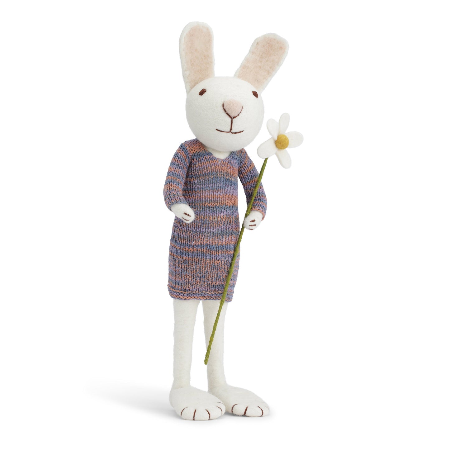 Gry & Sif Hase weiß extragroß mit buntem Kleid und Margerite