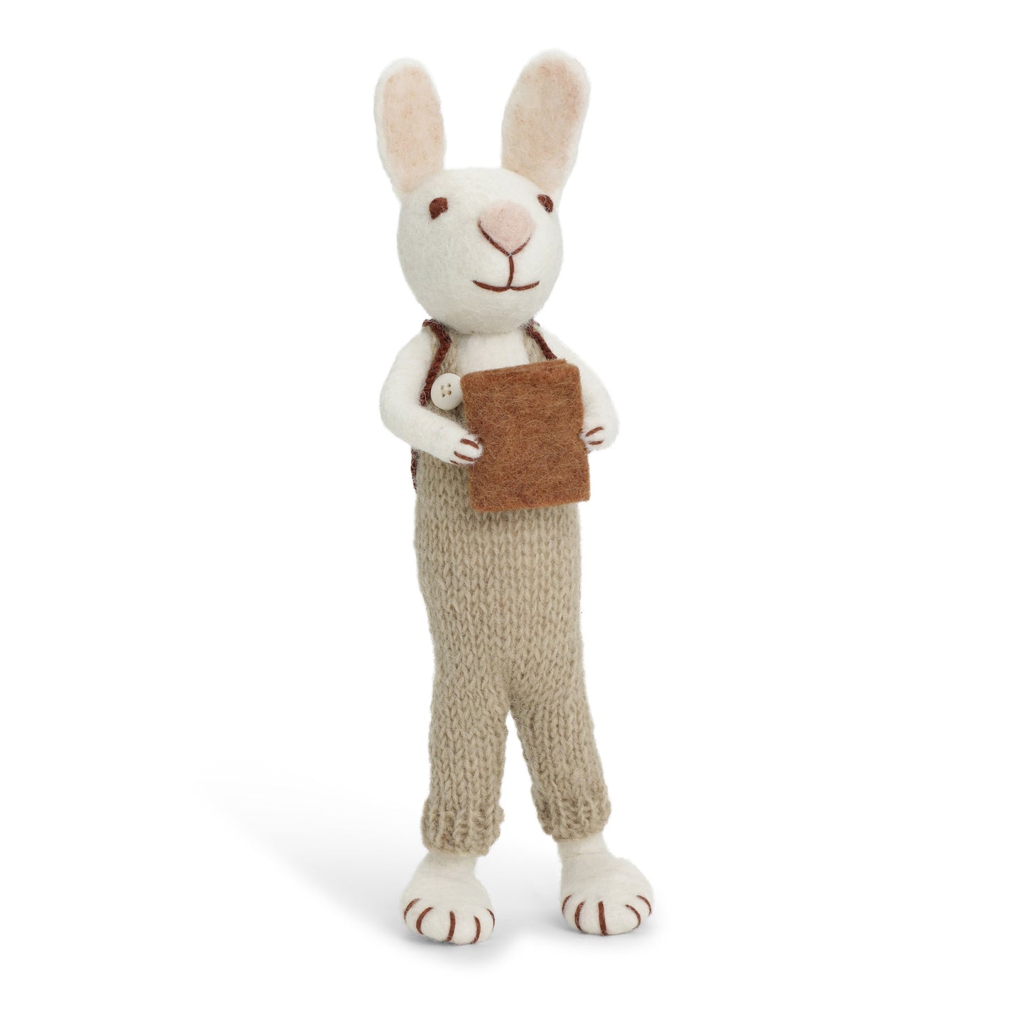 Gry & Sif Hase weiß groß mit grüner Hose und Buch