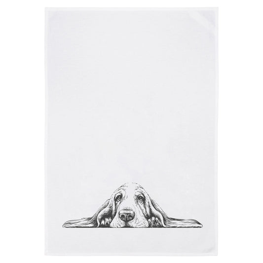 17;30 Geschirrtuch weiß Motiv Basset Hound grau