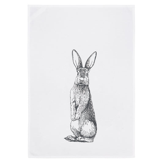 17;30 Geschirrtuch, weiß Hase stehend, Grau