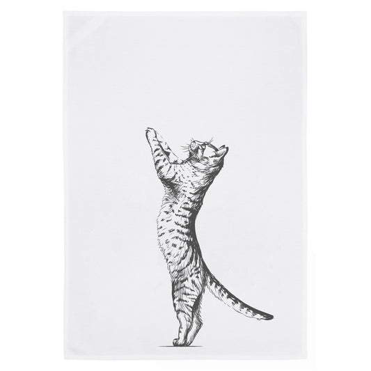 17;30 Geschirrtuch, weiß Katze, Grau