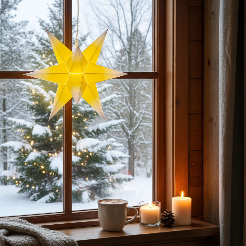 Marienberger Sterne Adventsstern gelb-weiß 17 cm mit Beleuchtung
