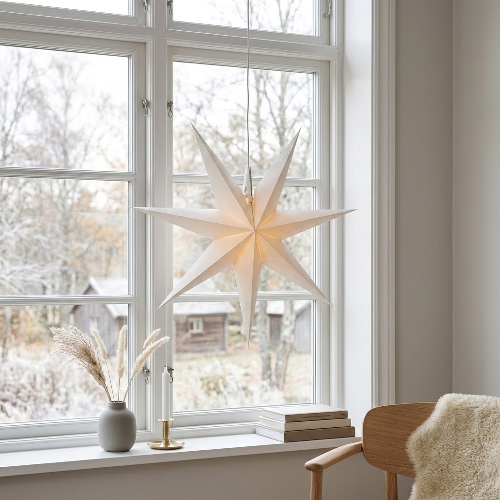 Erzgebirgischer Fensterstern No. 15 weiß mit Beleuchtung
