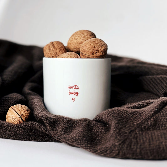 Goldscherben Becher X-Mas rot Santa Baby Porzellan