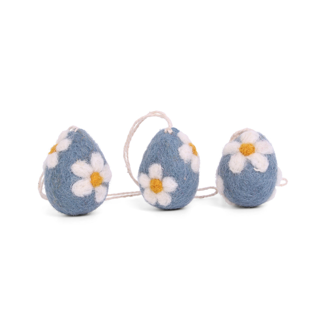 Gry & Sif Eier mit Blumen blau 3er-Set