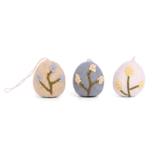 Gry & Sif Eier mit gestickter Heide 3er-Set