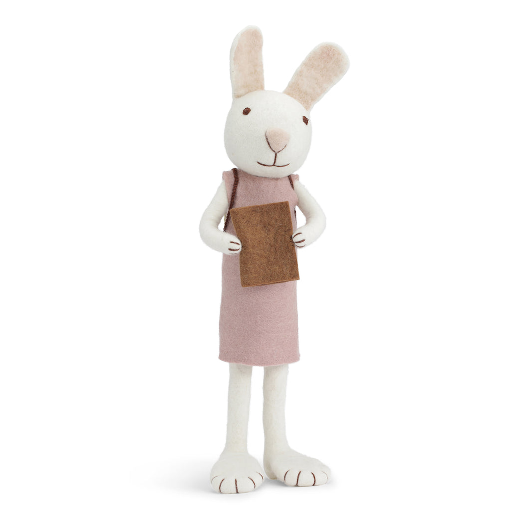 Gry & Sif Hase weiß extragroß mit lavendelfarbenem Kleid und Buch