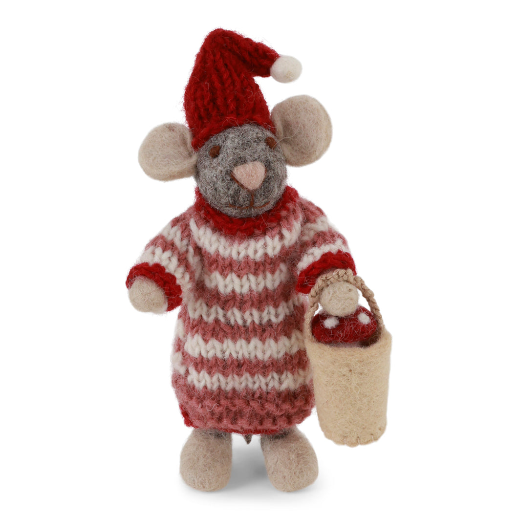 Gry & Sif Maus grau mit Kleid und Korb