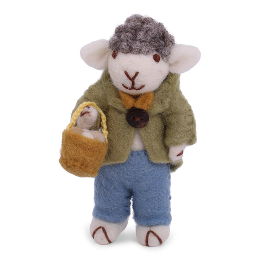 Gry & Sif Schaf grau mit grüner Jacke und Eierkorb