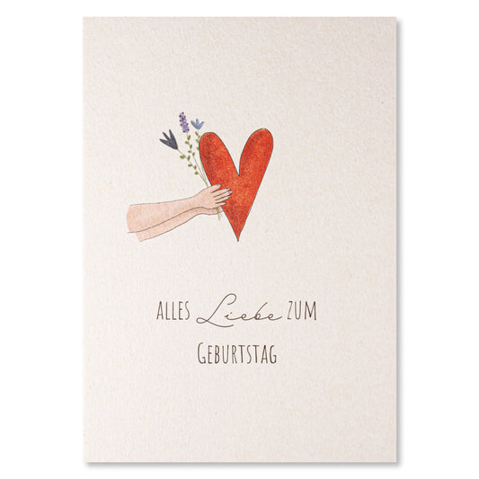 KEITCARDS Grußkarte Alles Liebe zum Geburtstag, Hand mit Herz