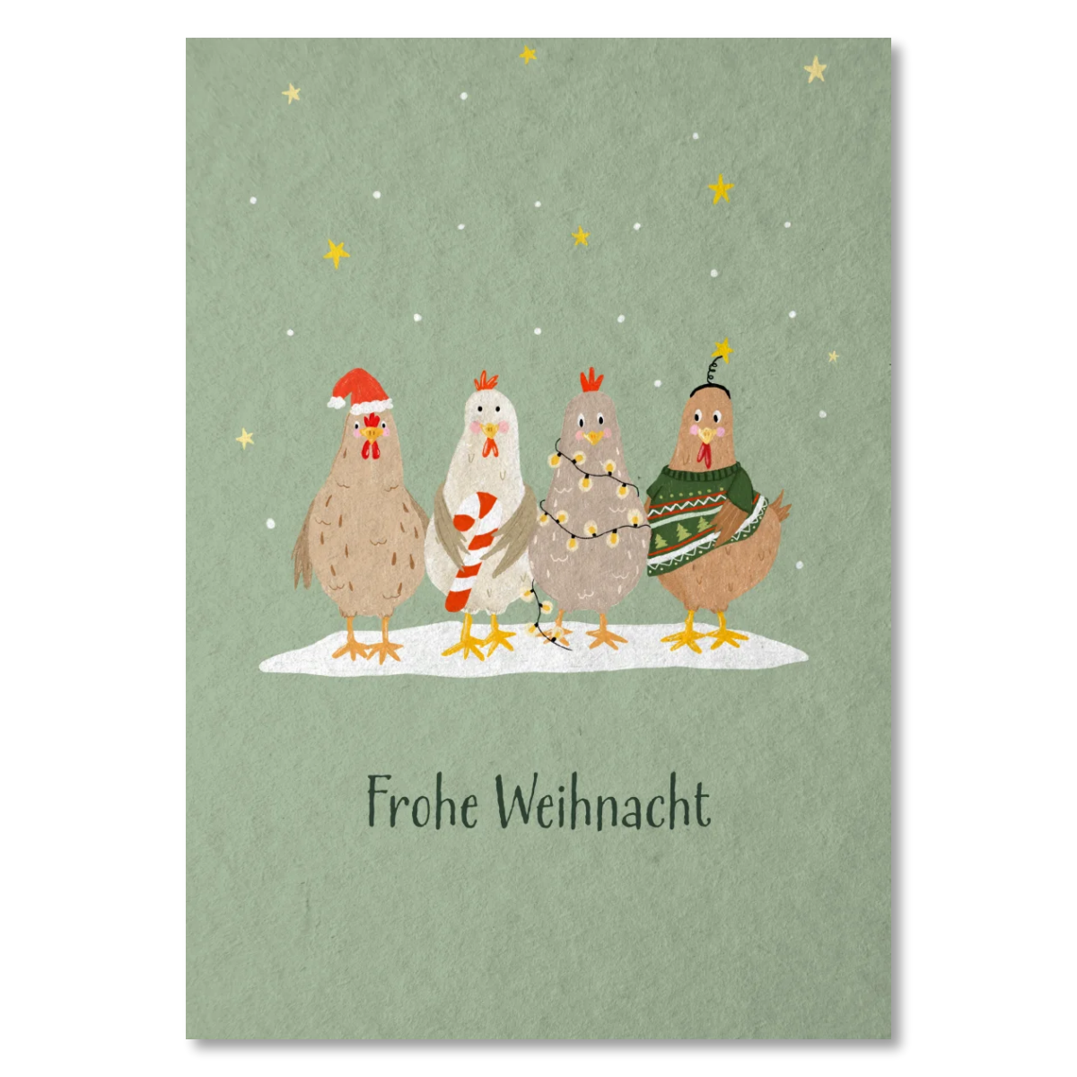 KEITCARDS Weihnachtskarte Weihnachtshühner aus Holzschliffpappe von Nina van Bergen.