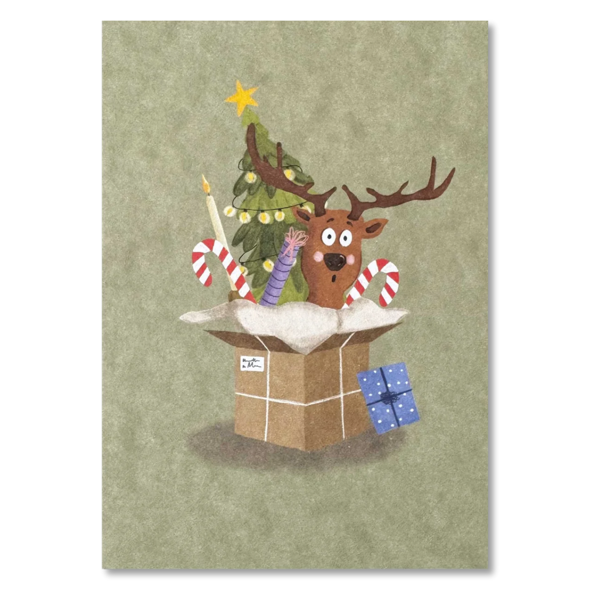 KEITCARDS Weihnachtskarte Weihnachtspaket aus Holzschliffpappe von Nina van Bergen.