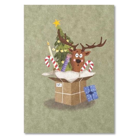 KEITCARDS Weihnachtskarte Weihnachtspaket aus Holzschliffpappe von Nina van Bergen.