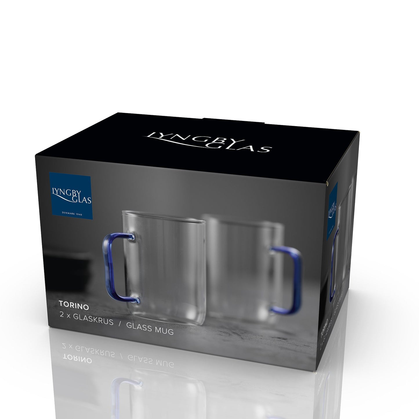 Lyngby Glas Torino Becher 0,4 Liter klar/blau 2er-Pack