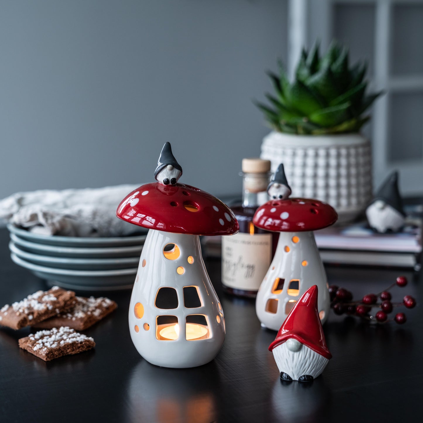Nääsgränsgården Windlicht Wichtel auf Pilz Höhe 14 cm