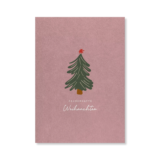 Naturbedacht Postkarte Weihnachten Tannenbaum auf rosa Hintergrund Nr. 1