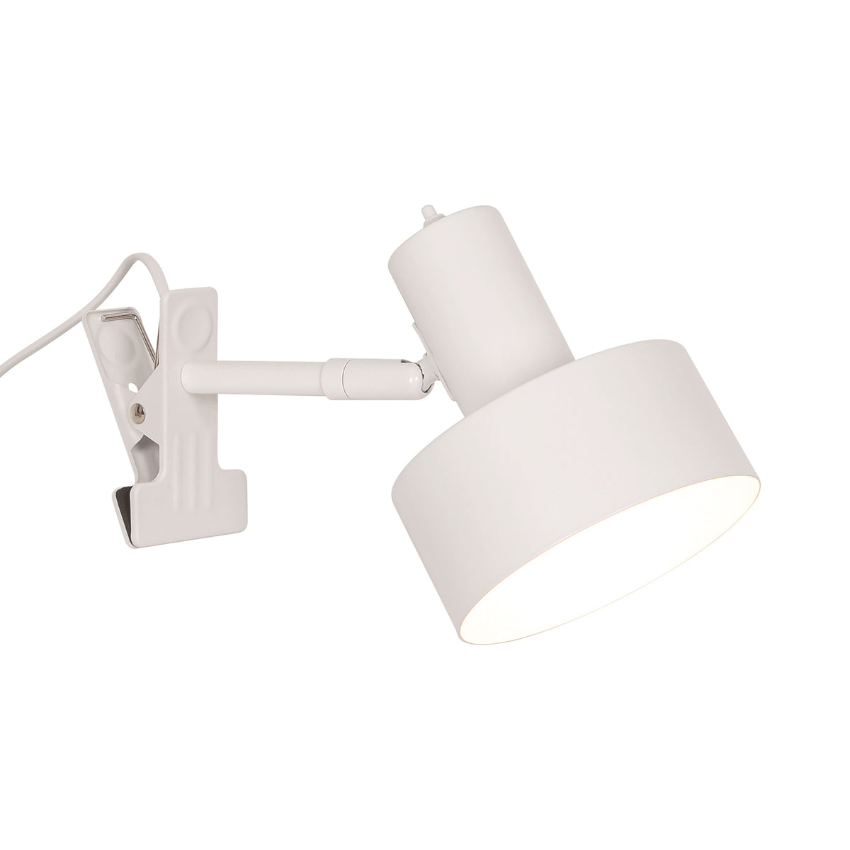 Minimalistische weiße Nordlux Klemmleuchte Matis mit flexiblem Lampenschirm