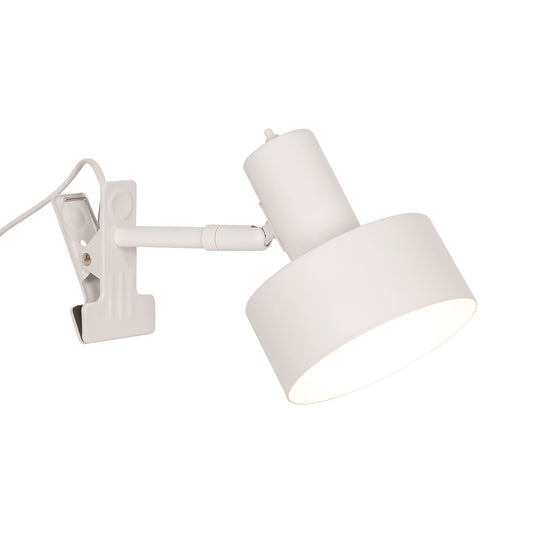 Minimalistische weiße Nordlux Klemmleuchte Matis mit flexiblem Lampenschirm