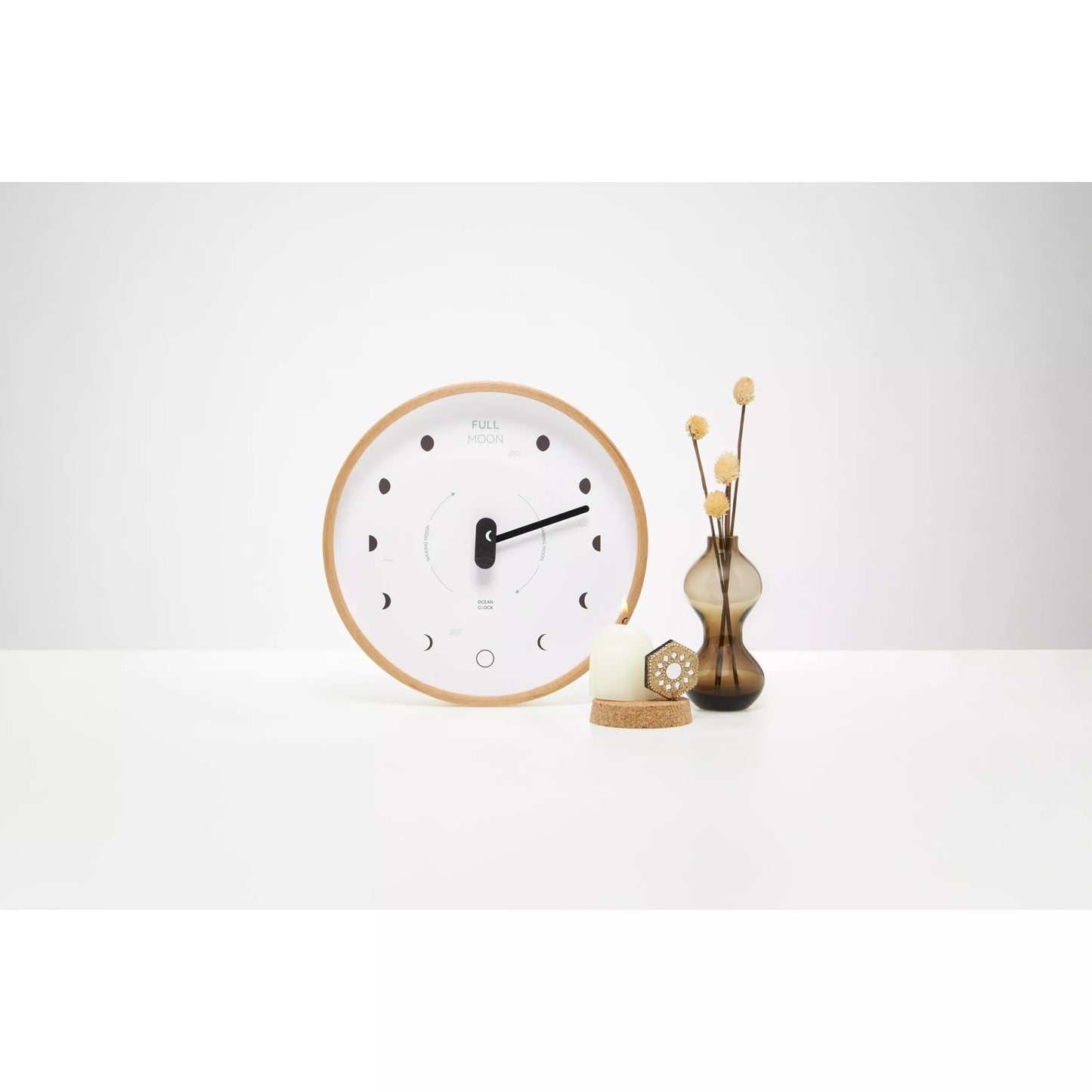 Ocean Clock Mondphasenuhr Oyster Buchenholz weiß