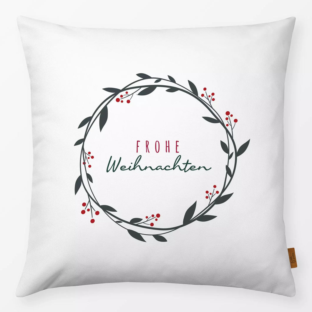 Textilwerk Kissen 40x40 cm Frohe Weihnachten Kranz weiß