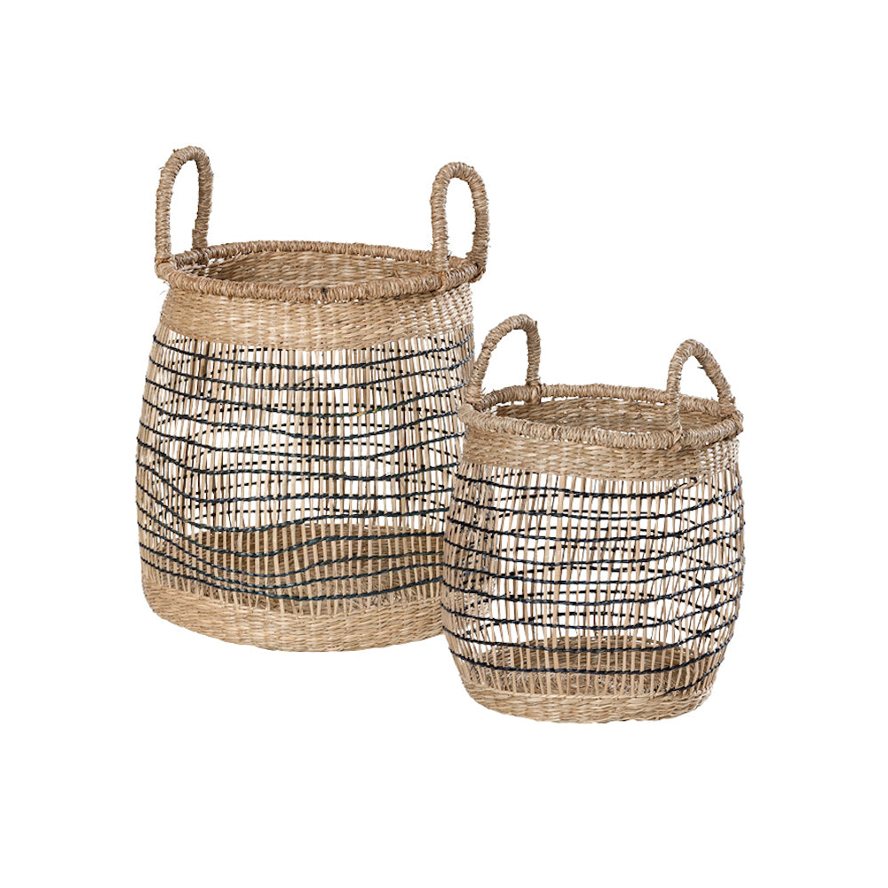 Korb Harper mit Tragegriffen rund zweifarbig aus Seegras