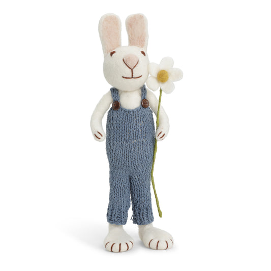 Gry & Sif Hase weiß extragroß mit blauer Hose und Margerite