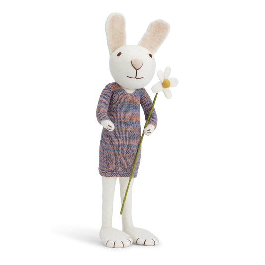 Gry & Sif Hase weiß extragroß mit buntem Kleid und Margerite