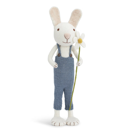 Gry & Sif Hase weiß groß mit blauer Hose und Margerite