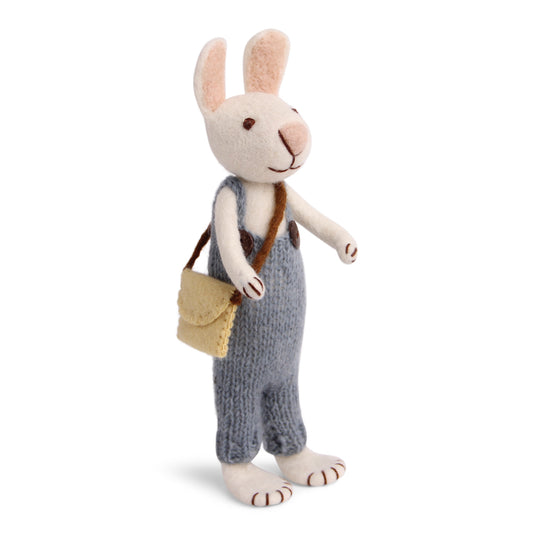 Gry & Sif Hase weiß groß mit blauer Hose und Tasche