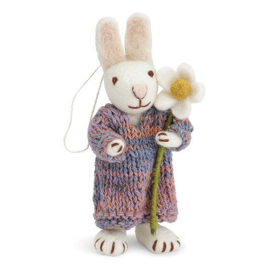 Gry & Sif Hase weiß mit buntem Kleid und Margerite