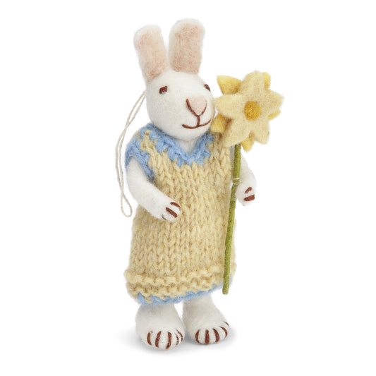 Gry & Sif Hase weiß mit gelbem Kleid und Blume