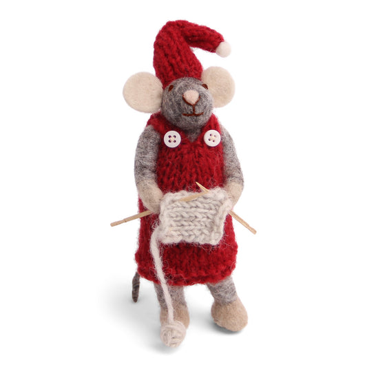 Gry & Sif Mädchenmaus grau mit Strickzeug